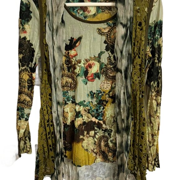 Elysee 26 Artsy Layered Top Scarf Boho Crochet Accents Long Sleeve S - Picture 5 of 5